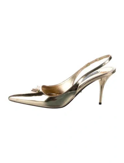 Pre-owned Prada Slingback Heel Patent Leather Slingback Pumps In Gold