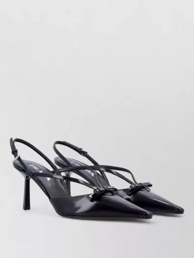 Prada Slingback Leather Pumps Bow Detail In Black