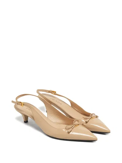 Pre-owned Prada Slingback Leather Pumps In Neutral