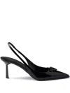 Prada Leather Pumps Glossy Finish Kitten Heel Pointed Toe In Black