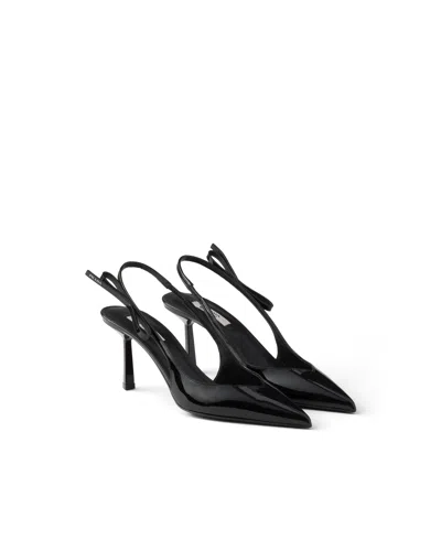 Prada Slingback-pumps Aus Lackleder In Black