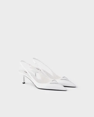 Prada Slingback-pumps Aus Lackleder In White