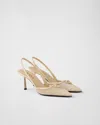 Prada 75mm Mesh Slingback Pumps In Travertine Stone