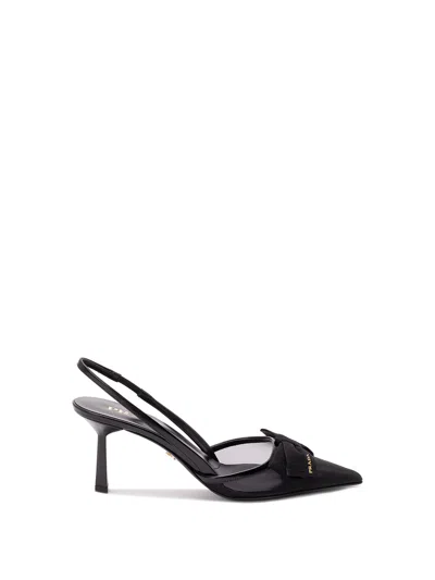 Prada Mesh Bow Slingback Pumps In Black
