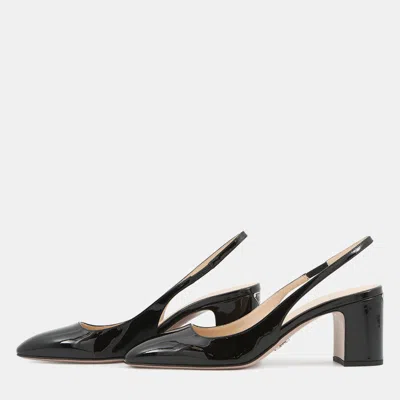 Pre-owned Prada Slingback Pumps Black Patent Leather Size 36