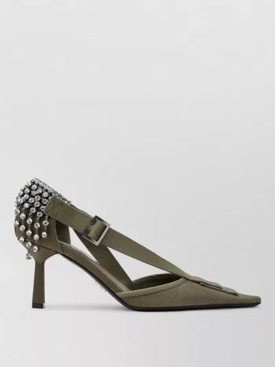 Prada Slingback Pumps Embellished Heel Pointed Toe In Green