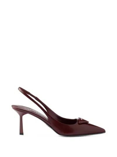 PRADA SLINGBACK PUMPS IN LEATHER WITH BRUSHED FINISH