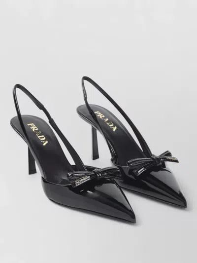 Prada Slingback Pumps Pointed Toe Bow Detail In Black