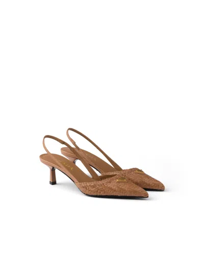 Prada Slingback-pumps Aus Geflochtenem Leder In Brown