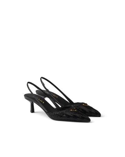 Prada Slingback-pumps Aus Geflochtenem Leder In Black