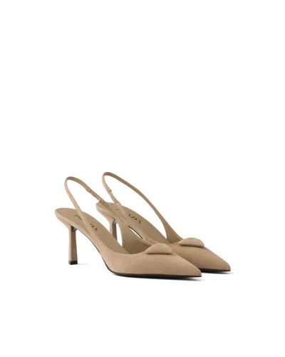 Prada Slingback-pumps Aus Wildleder In Brown