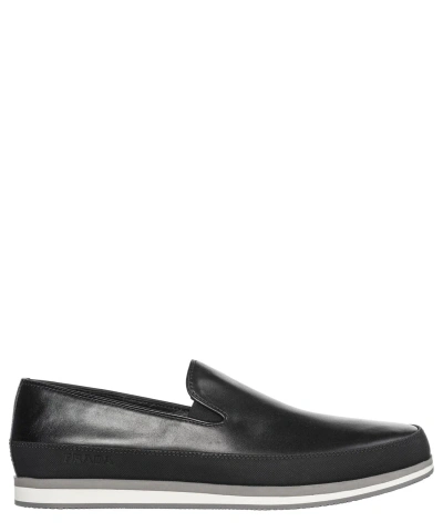 Pre-owned Prada Slip-on Shoes Men 4d2462_1ozb_f0002 Black Leather Logo Detail