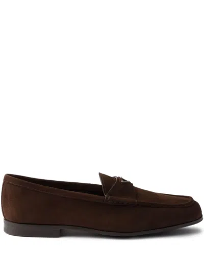 Prada Slip-on Suede Loafers In Brown