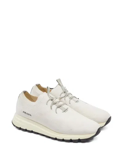 Pre-owned Prada Slip-on Knit Sneakers In White