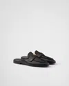 Prada Triangle Logo Leather Flat Mules In Black