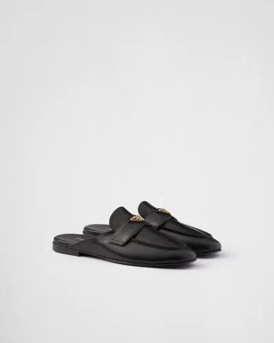 Prada Logo Leather Mule In Black