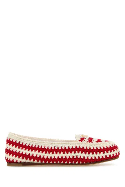 Prada Embroidered Crochet Loafers In Multi