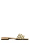 Prada Geometric Pattern Fabric Open Toe Slippers In Neutral