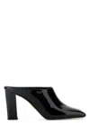 Prada Leather Block Heel Mules With Pointed Toe In Black
