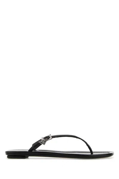 Prada Slippers Infradito In Pelle Nera Donna In Black