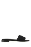 Prada Black Raffia And Leather Slippers In Black