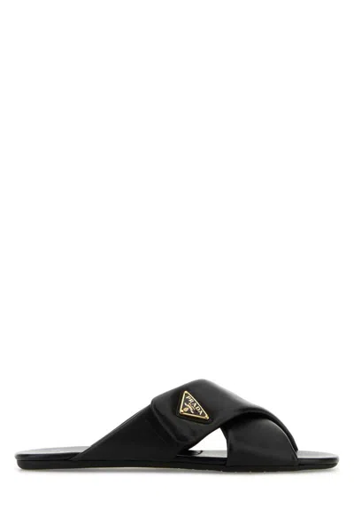 Prada Women Black Nappa Leather Slippers In Multi