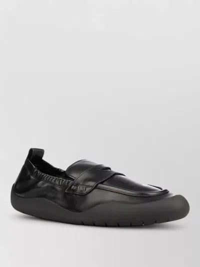 Prada Slippers Round Toe Elasticated Trim Rubber Sole In Black