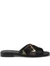 Prada Leather Crisscross Slides With Buckle Shoes In Black