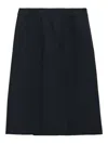 Prada Midi Skirt With Side Slit And Pleats In Blue