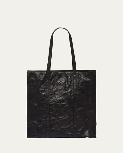 Prada Small Antique Nappa Leather Tote Bag In Nero