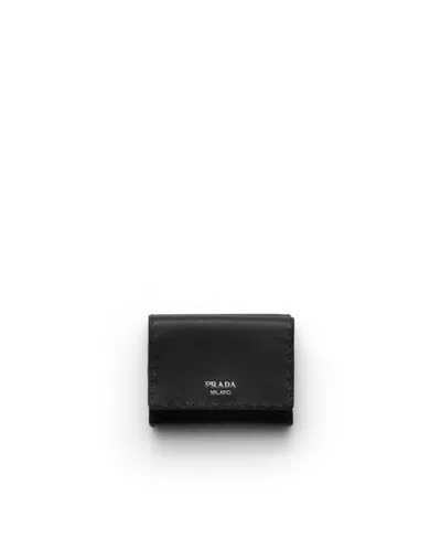 Prada Small Antiqued Leather Wallet In Black