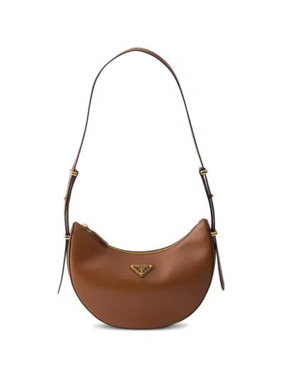 Prada Womens  Arqué Small Leather Shoulder Bag In Brown
