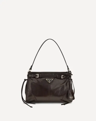 Prada Bonnie Small Leather Crossbody Hobo Bag In Burgundy