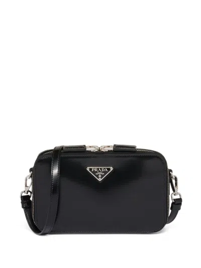 Prada Small Brique Brushed Crossbody Bag In Nero