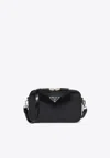 Prada Small Brique Brushed Leather Crossbody Bag In Black