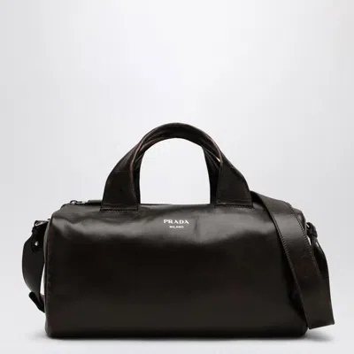 Prada Small Brown Leather Travel Bag In Black