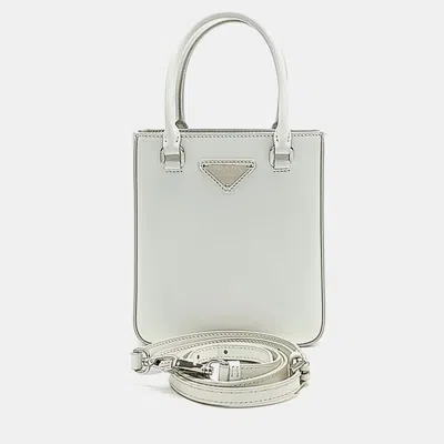 Pre-owned Prada Small Brushed Tote Bag In White