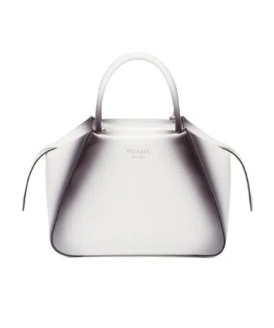 Prada Small Brushed Tote Bag In White
