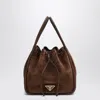 Prada Small Bucket Bag In Suede Cacao