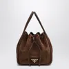 Prada Small Bucket Bag In Suede Cacao Women In Brown