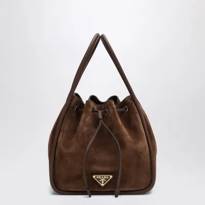 Prada Small Bucket Bag In Suede Cacao Women In Brown