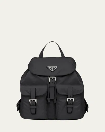 Prada Small Buckle Flap Nylon Backpack In F0002 Nero