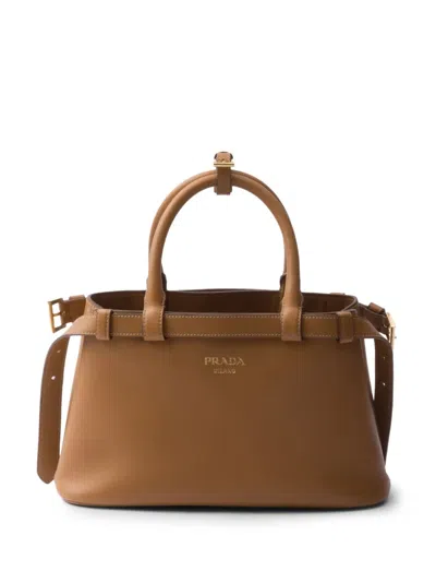 Prada Womens Brown Buckle Small Leather Tote Bag In Caramel 0