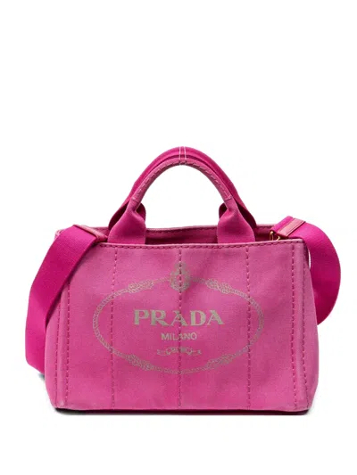 Pre-owned Prada Small Canapa Logo Tote Bag In Pink