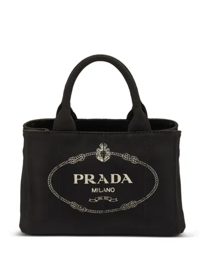 Pre-owned Prada Small Canapa Tote Bag In Black