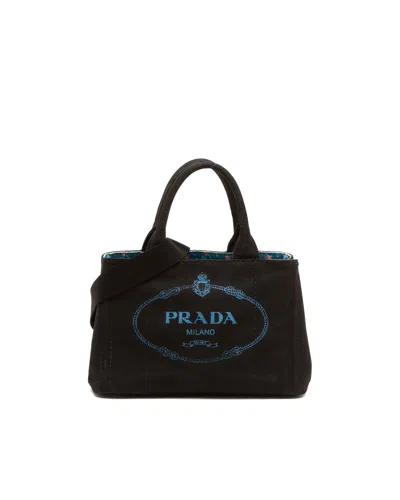 Prada Small Canapa Tote Bag In Black