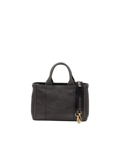 Prada Small Canapa Tote Bag In Black
