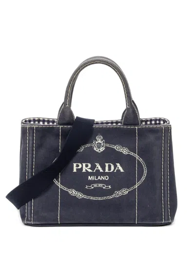 Pre-owned Prada Small Canapa Tote Bag In Blue