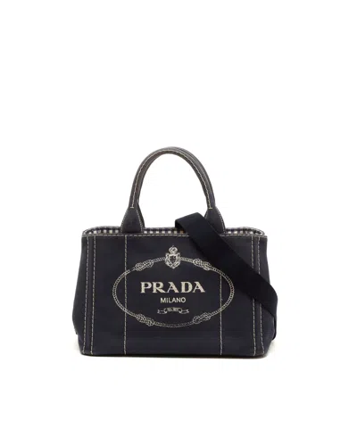 Pre-owned Prada Small Canapa Tote Bag In Navy