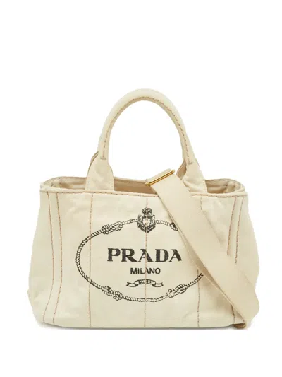 Pre-owned Prada Small Canapa Tote Bag In Neutral